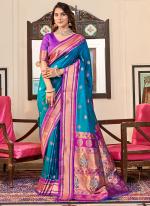 Paithani Silk Firozi Festival Wear Weaving Saree